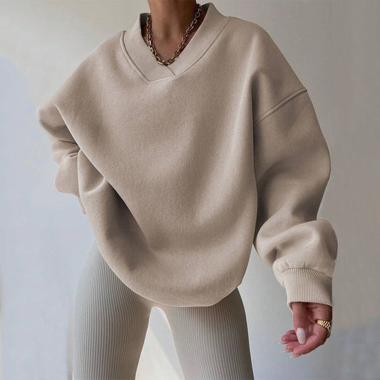 Dame afslappet pullover med dyb V-udskæring og oversized pasform Stilla