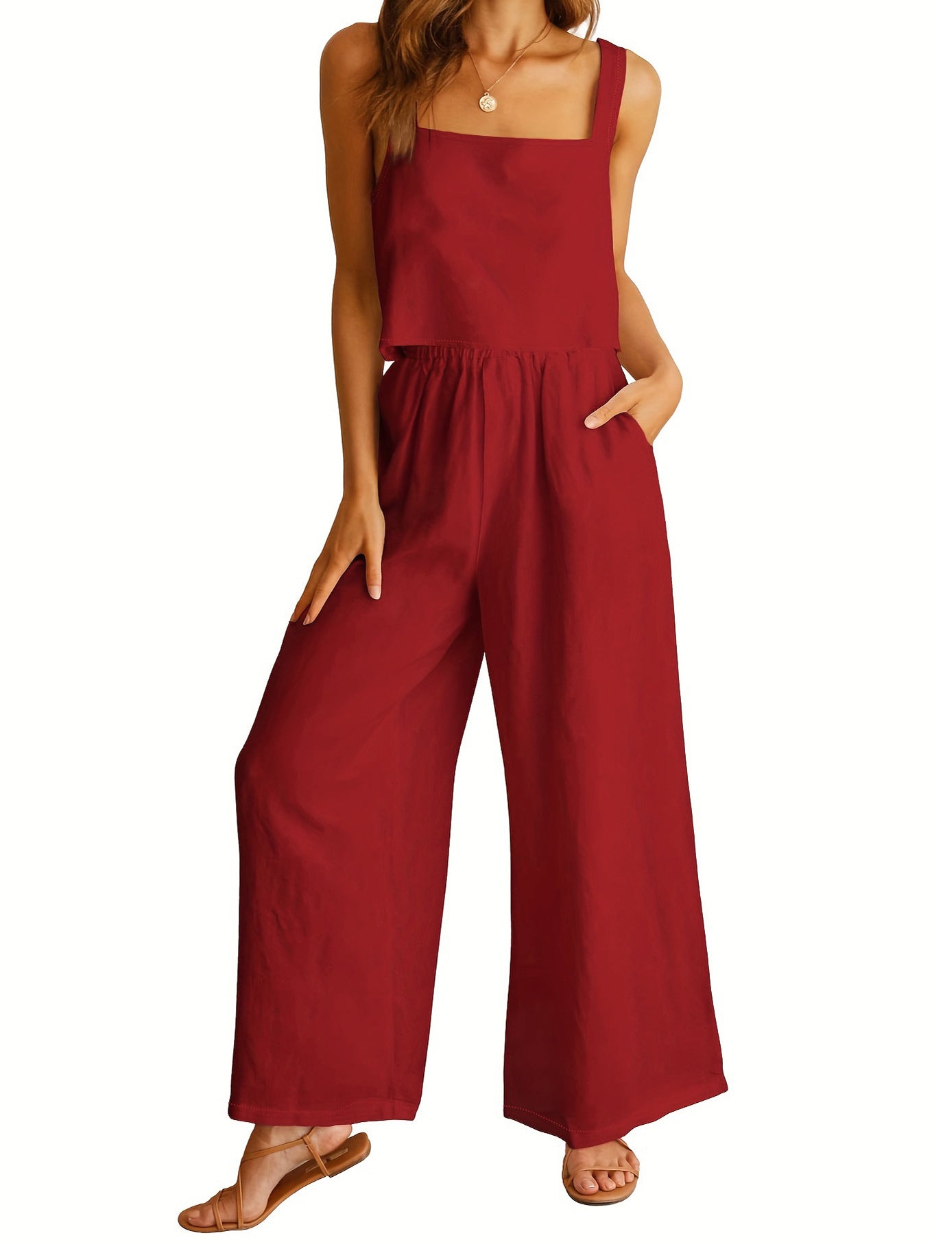 Dame jumpsuit med brede ben og praktiske lommer Stilla