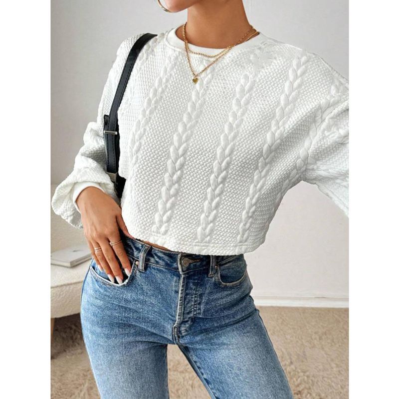 Dame Cropped Pullover med struktureret design og bred ærme Stilla