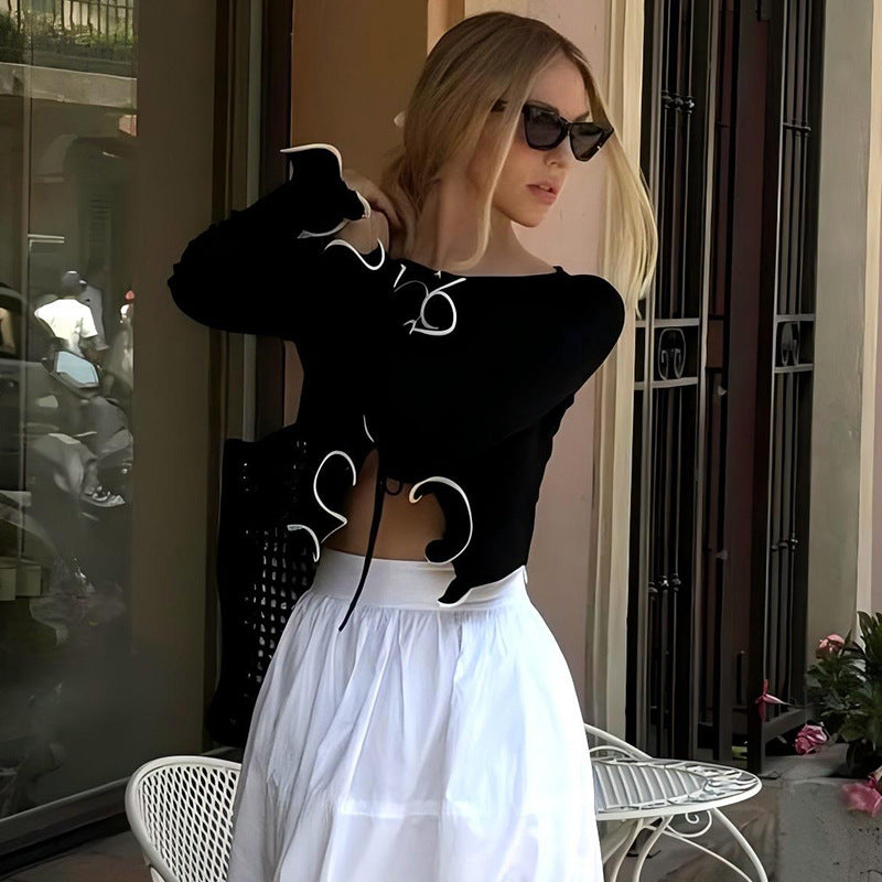 Dame cropped top med smart rynkning og lange ærmer Stilla