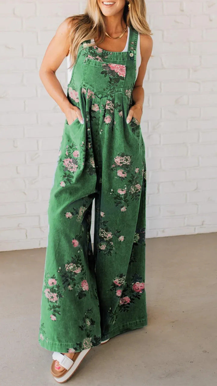 Dame jumpsuit med blomstermønster og bred pasform Stilla