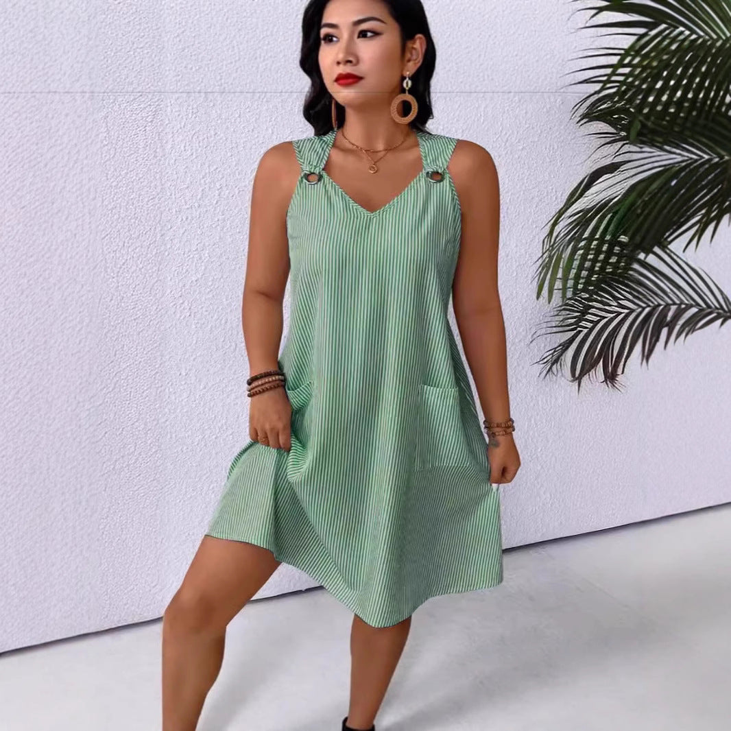 Dame afslappet sommerkjole med V-udskæring og lommer Stilla