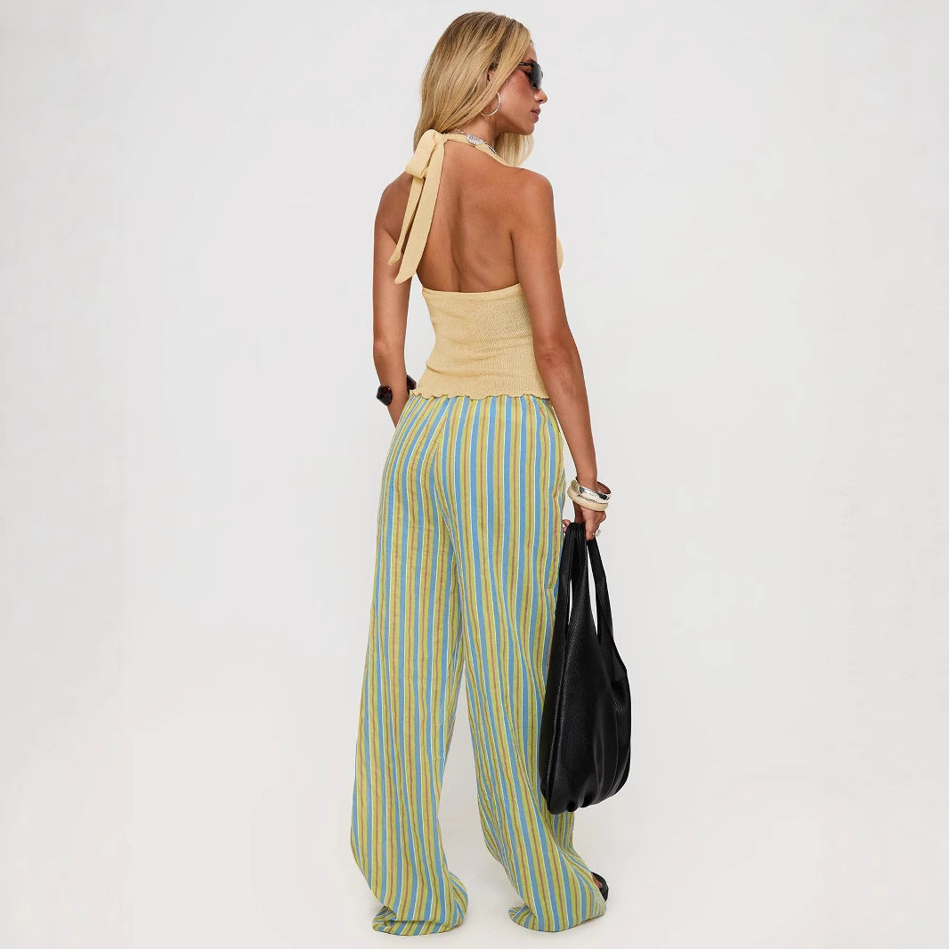 Dame afslappede brede bukser med unikt stribemønster Stilla