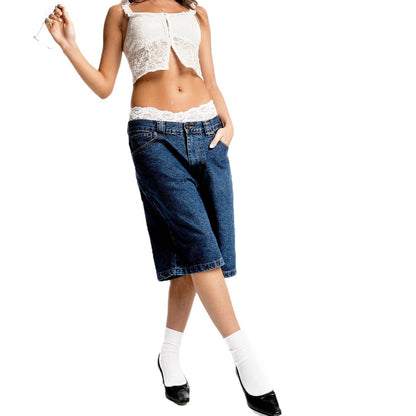 Damer Relaxed Fit Jeans-Shorts i moderne vintage-stil med høj talje og ukonventionel pasform Stilla