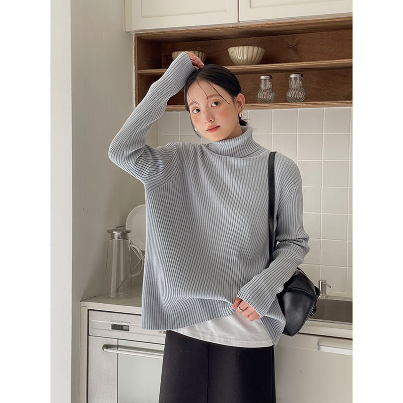 Dame afslappet rullekrave sweater med fin ribstrik og oversized pasform Stilla