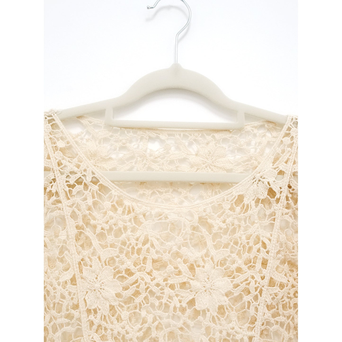 Dame elegant Boho-strikjakke med romantiske spids- og frynse-detaljer Stilla