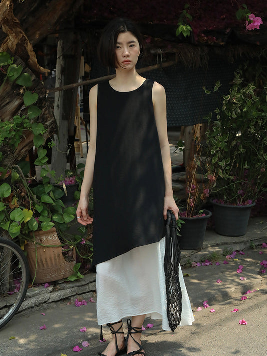 Dame afslappet langkjole i elegant layering-stil med flydende snit Stilla