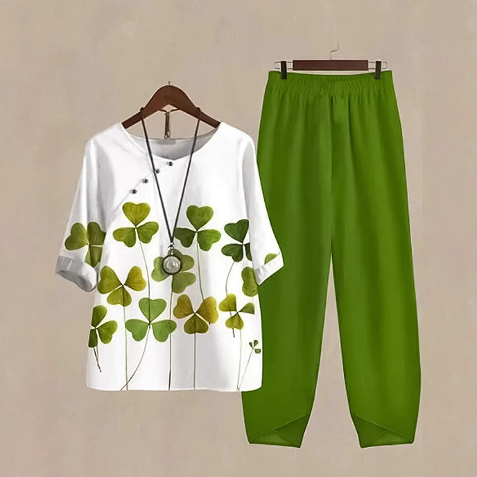 Dame afslappet fritidsdragt med blomsterprint og elastisk talje Stilla