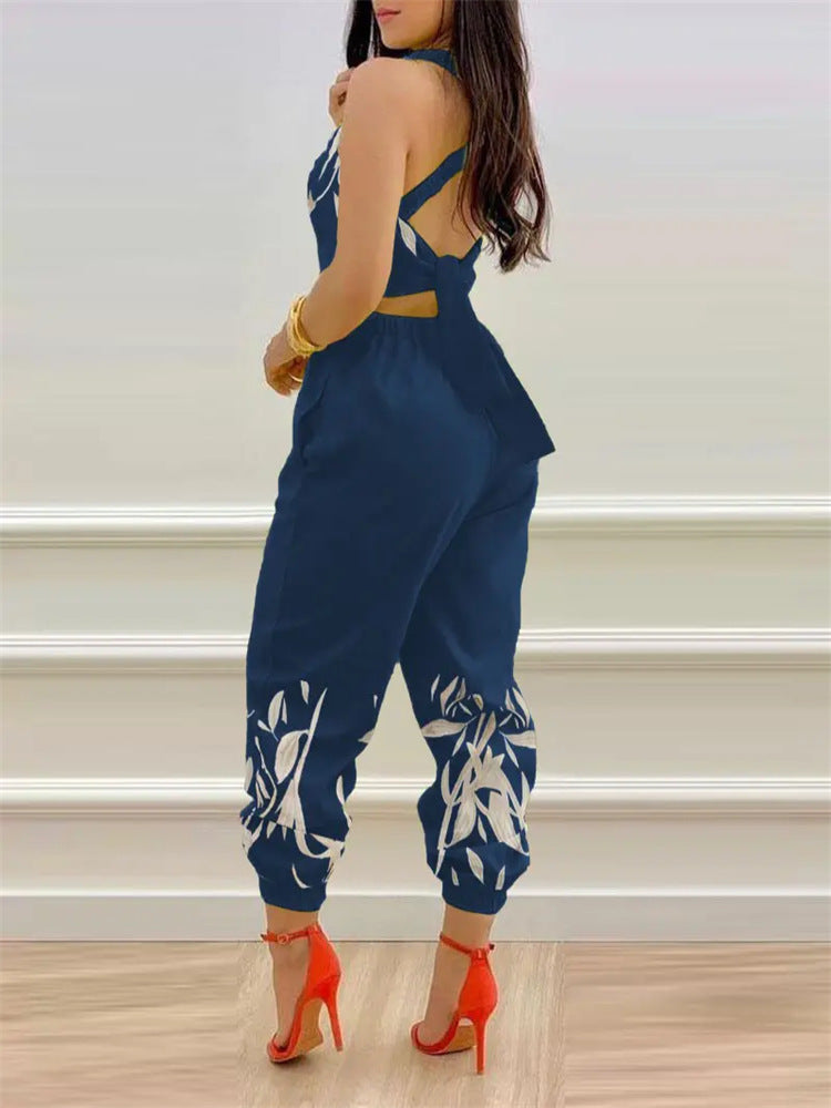 Dame Modish Jumpsuit med blomsterdesign og højopstående rygudskæring Stilla