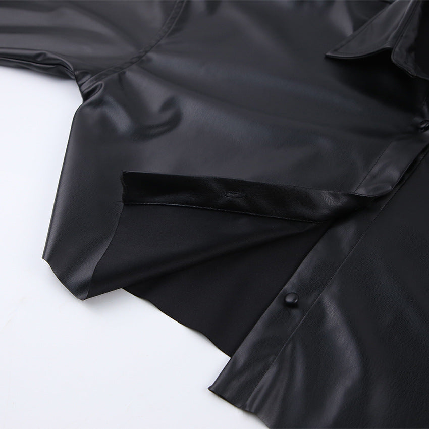 Dame cropped bluse i kunstlæder i elegant stil Stilla