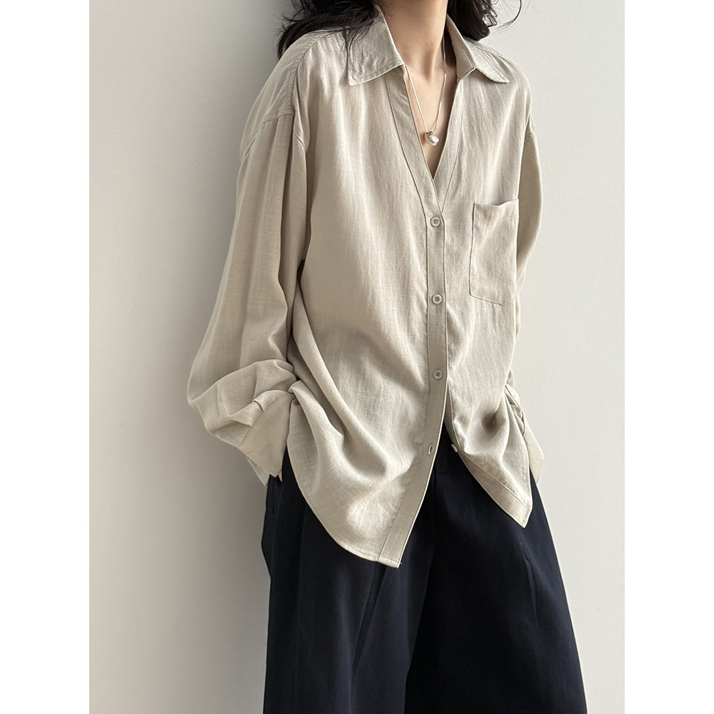 Dame afslappet linned blouse med reduceret snit og praktisk brystlomme Stilla