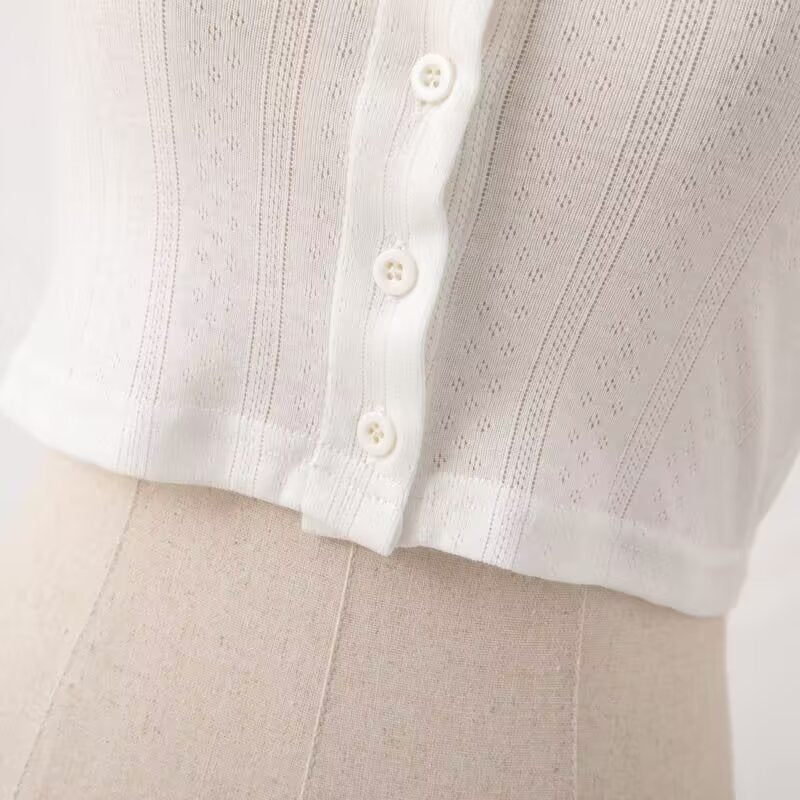 Dame Cropped Langærmet top med struktureret stof og knaplukning Stilla