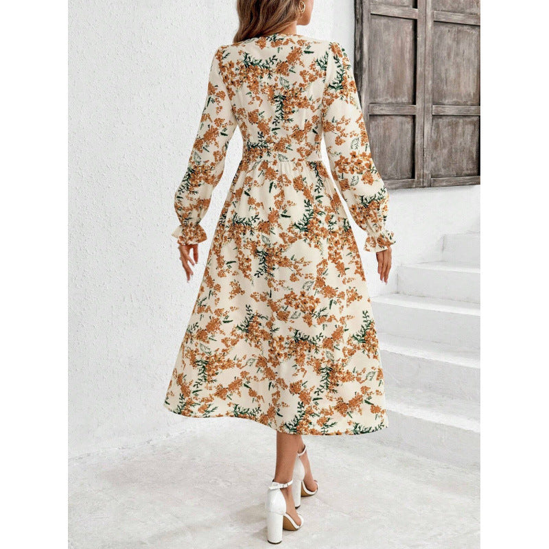 Dame Elegant Floral Tryk Maxi Kjole med Høj Slids Stilla