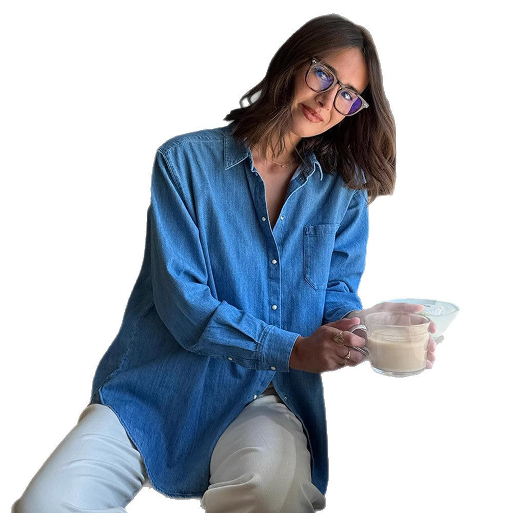 Dame afslappet Denim-skjorte med praktiske lommer Stilla