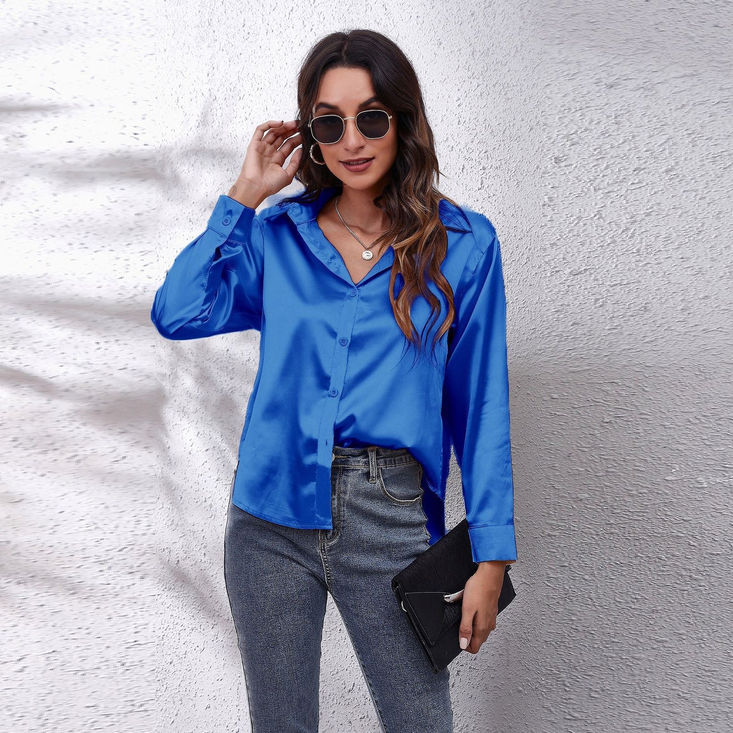 Dame Satin Bluse med Knote Lukning Stilla
