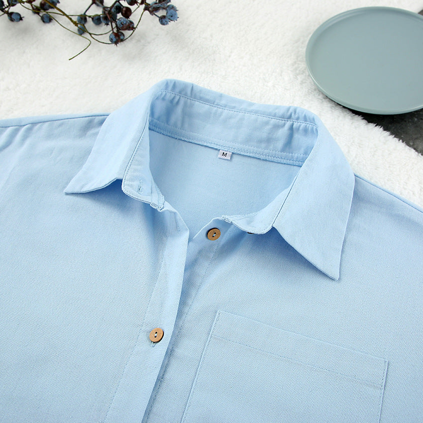 Dame afslappet linned-outfit-sæt med oversized skjorte og shorts Stilla