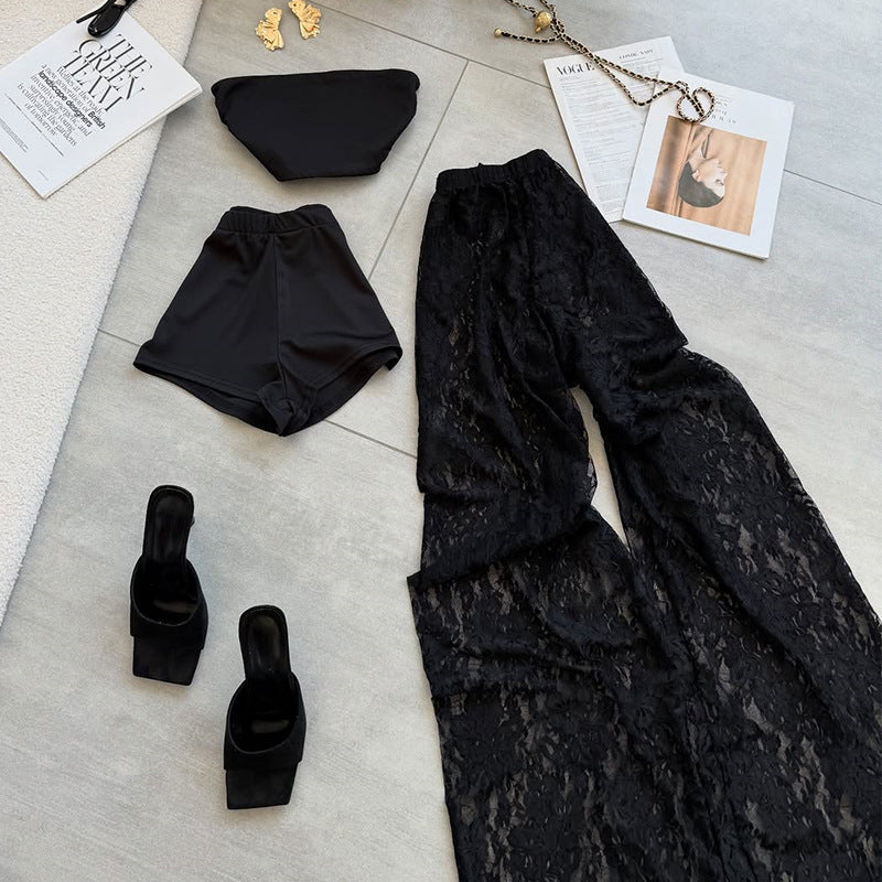 Dame Strandlook Sæt bestående af usædvanlig spidsindpakning og trendy shorts Stilla