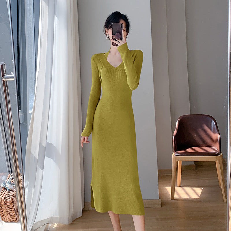 Femme Elegant Langærmet Strikkjole Stilla