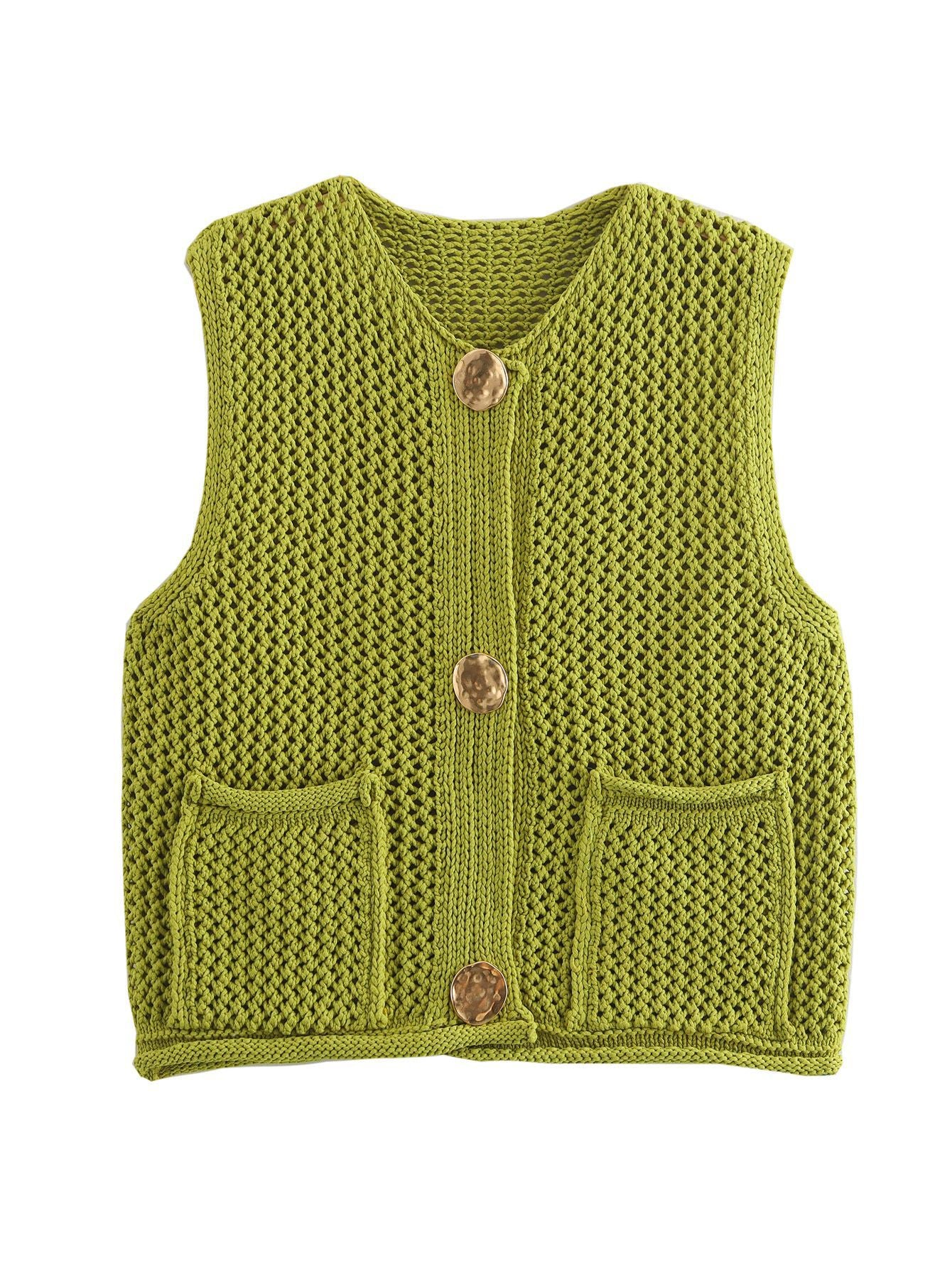 Dame strikvest med gennembrudt struktur og praktiske lommer Stilla