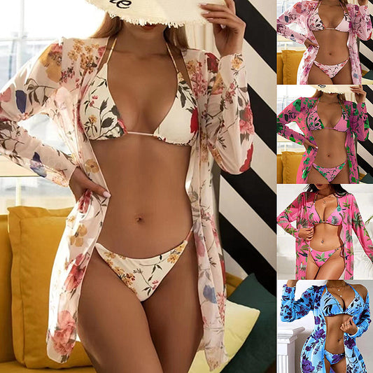 Dame Badetøjssæt med blomster kimono og blomstrende bikini Stilla