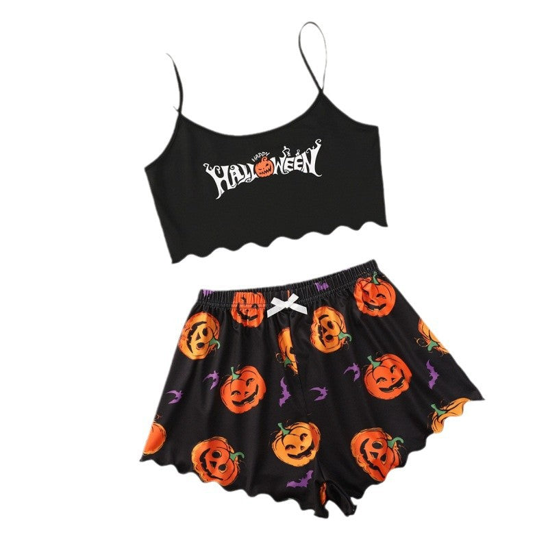 Dame afslappet Halloween pyjamasæt med crop-top og shorts Stilla