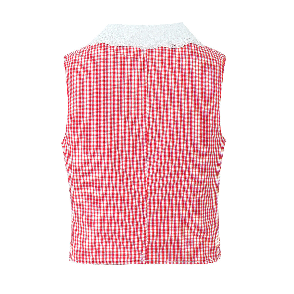 Dame Crop-Top med spidskrave og ternet mønster Stilla