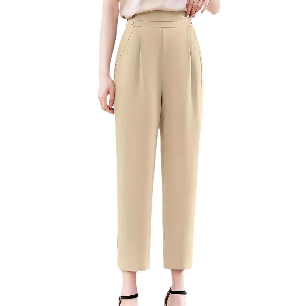 Dame Elegant Faltenbukser med høj talje og sidelommer Stilla