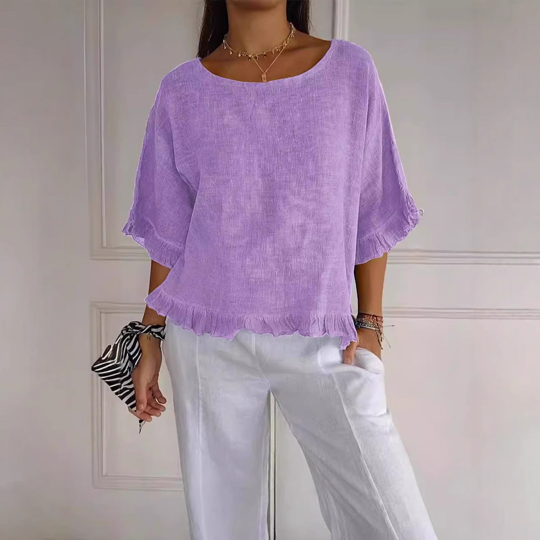 Dame afslappet rüsjetop i let stof Stilla