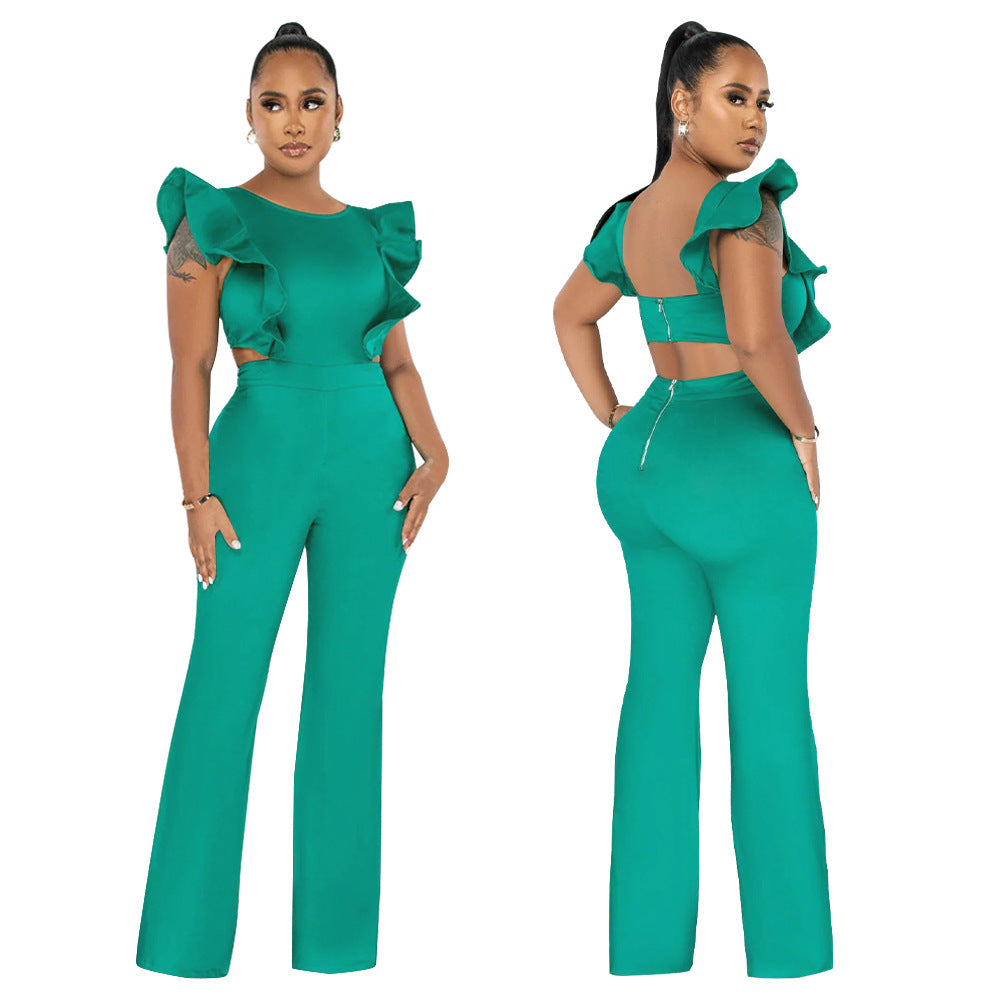 Dame elegant jumpsuit med ruffle detaljer og tætsiddende snit Stilla