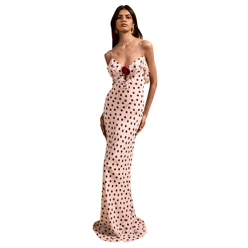 Femme Rynket Off-Shoulder Prikker Maxikjole Stilla