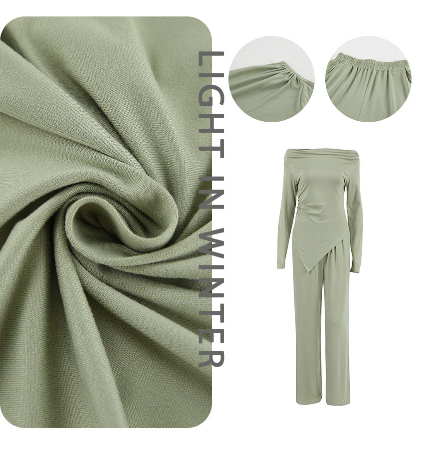 Dame jumpsuit med off-shoulder design og elegant draperet stof Stilla