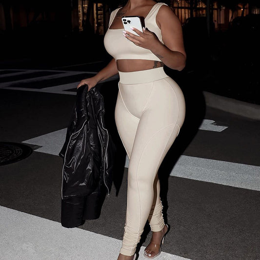 Femme Højtaljede Formende Leggings og Crop Top Sæt Stilla