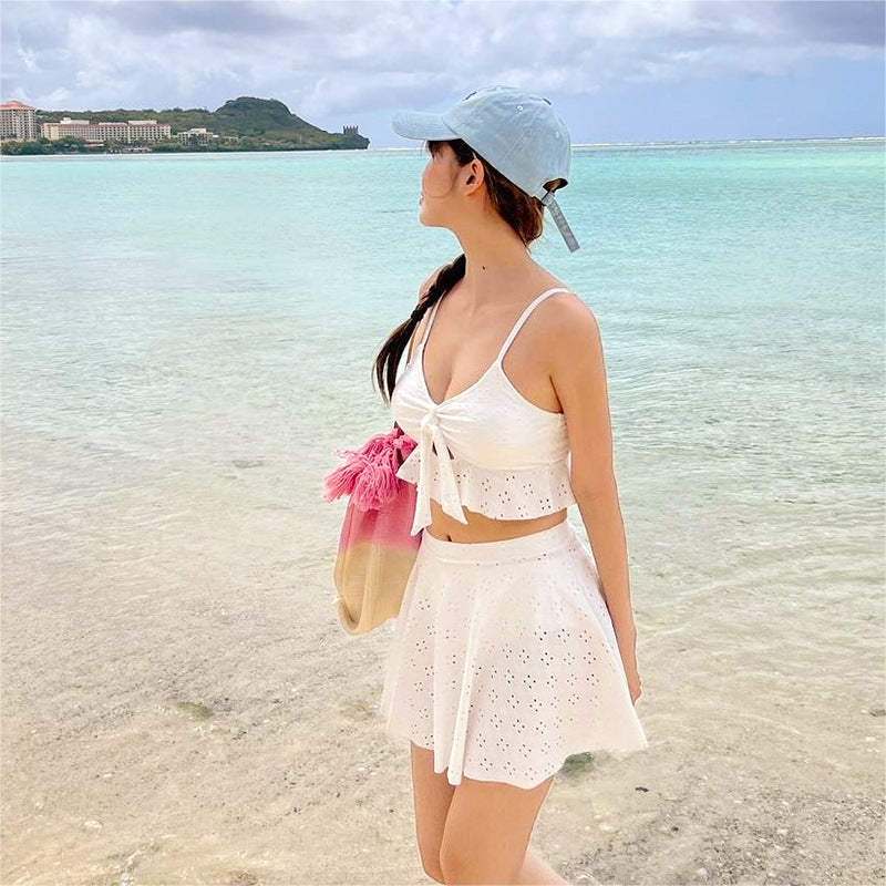 Dame Crop-Top og Skørt Sæt med luftig Broderi Stilla