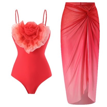 Dame Badetøj-Sæt med elegant Volantdetalje og gennemsigtig Wickelrock Stilla