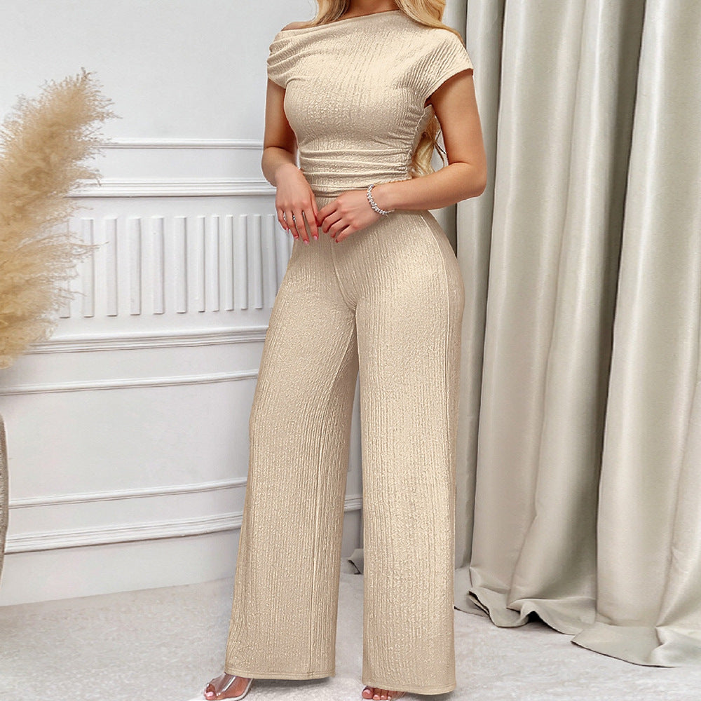 Dame elegant jumpsuit med struktureret overdel og bredt ben Stilla