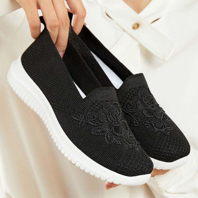 Dame Slip-On Sneakers med florale broderier og åndbart overmateriale Stilla
