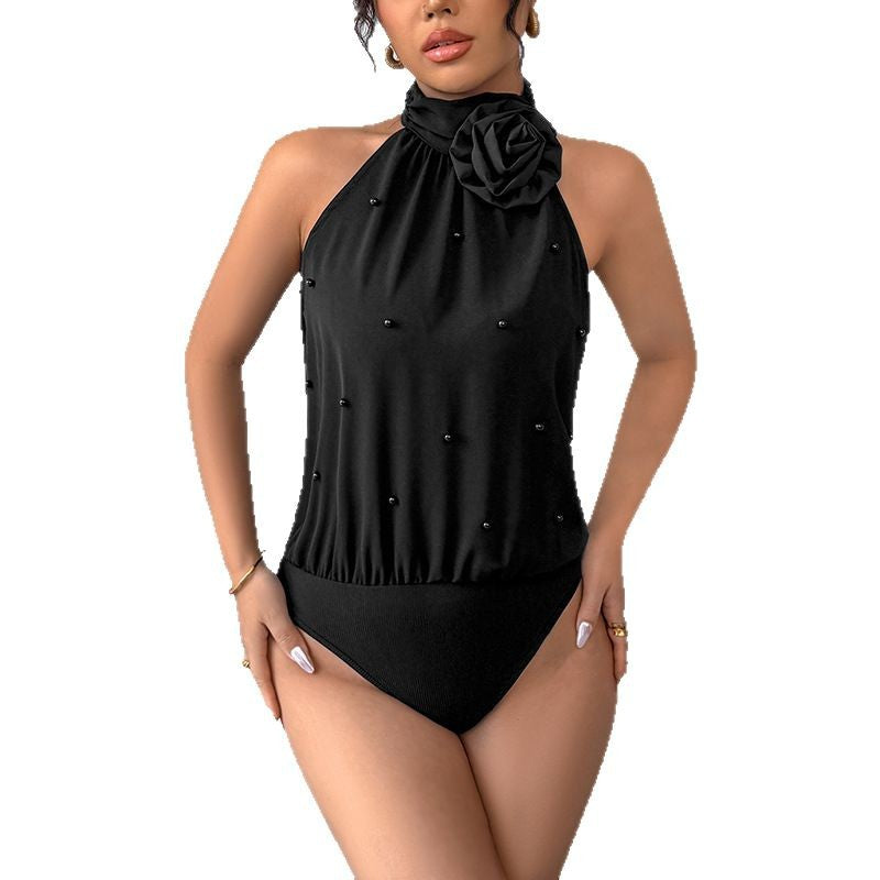 Dame Elegant Halterneck top med blomstrede accenter Stilla