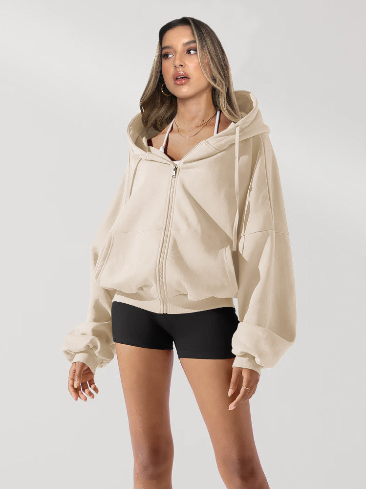 Dame afslappet oversized hættepullover med kvalitets lynlås og praktiske lommer Stilla