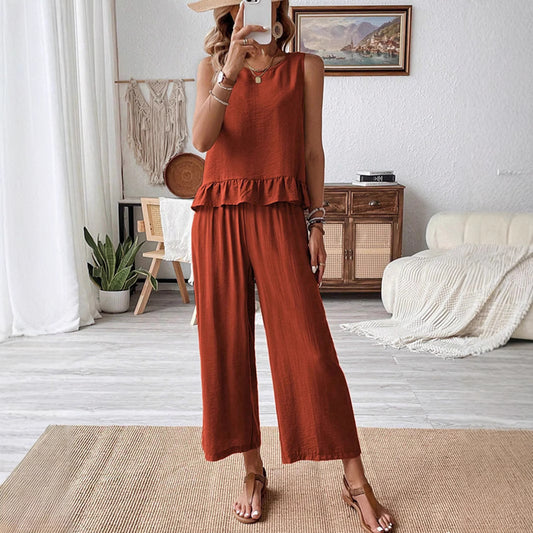 Dame Rüschløs Ærmeløs Jumpsuit Sæt Stilla