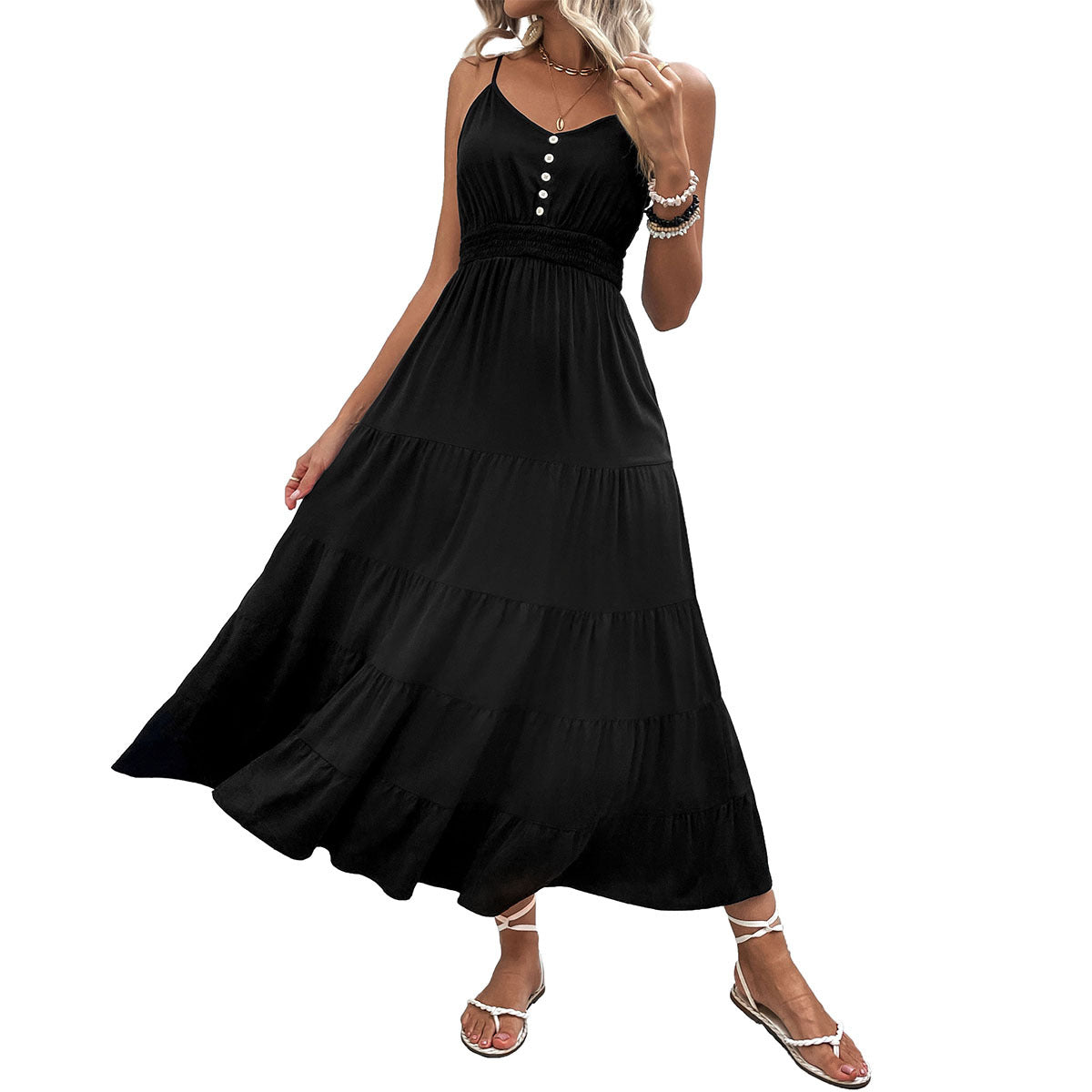 Dame Elegant Button-Down Maxi-Kjole med side split Stilla
