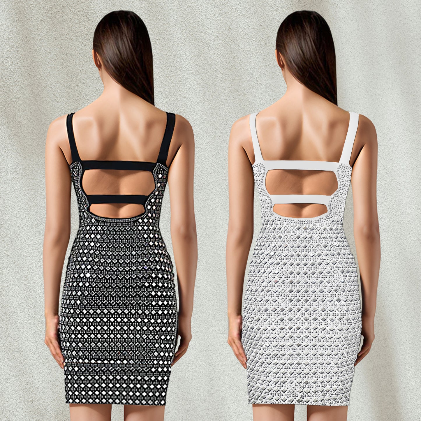 Dame Elegant glitrende minikjole med detaljerede rhinestone-applikationer og forførende udskæring Stilla