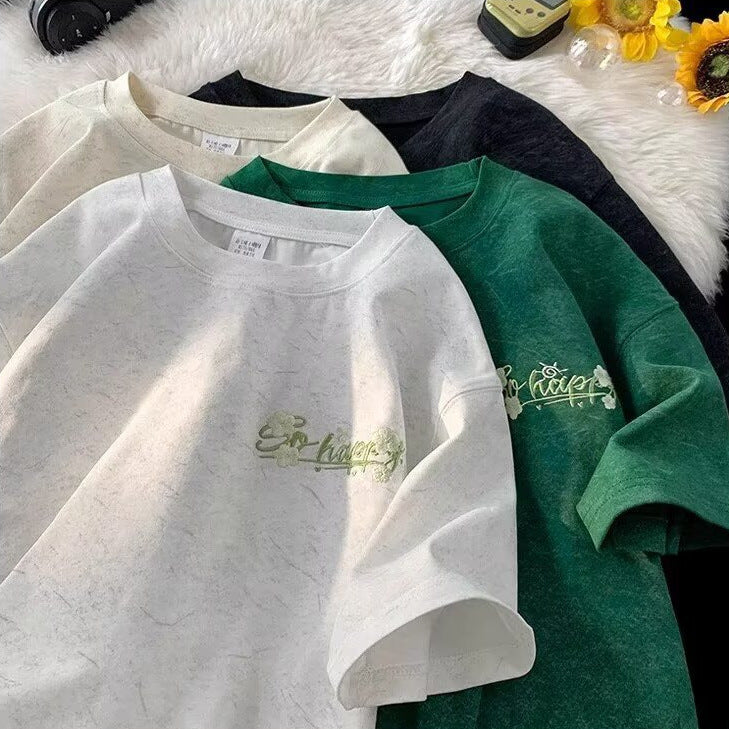 Dame afslappet oversized T-shirt med kreativt fronttryk Stilla