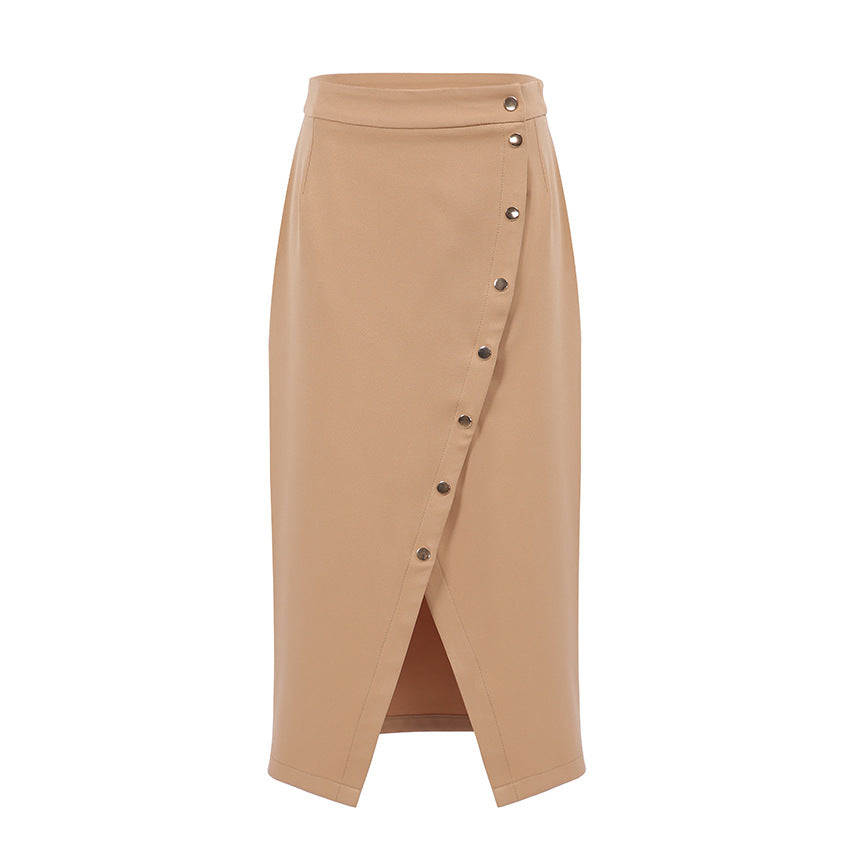 Dame elegant blyantskørt med sidelindspring og dekorative trykknap-detaljer Stilla