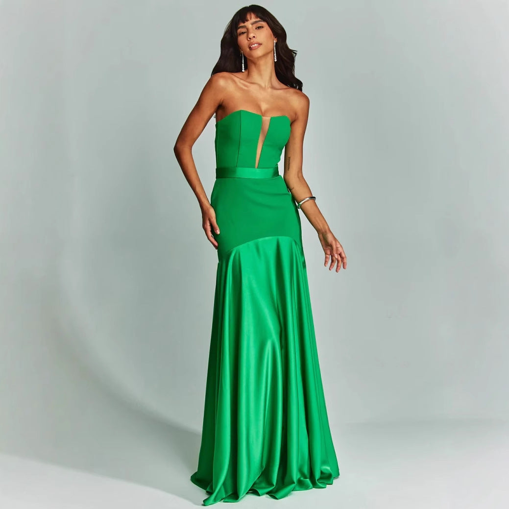 Dame Elegant aftenkjole med gennemsigtig udskæring og flydende skørt Stilla