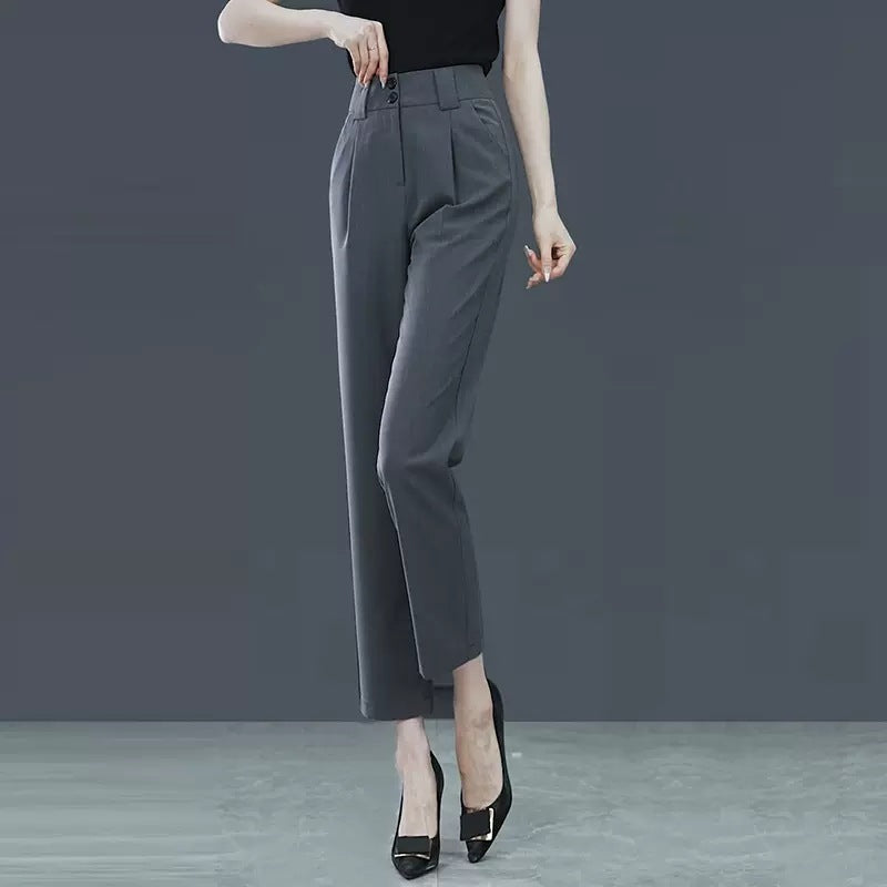 Dame elegant høj talje bukser med plisseringer og dobbelt knaplukning Stilla