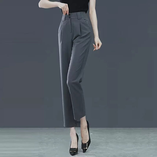 Dame elegant høj talje bukser med plisseringer og dobbelt knaplukning Stilla