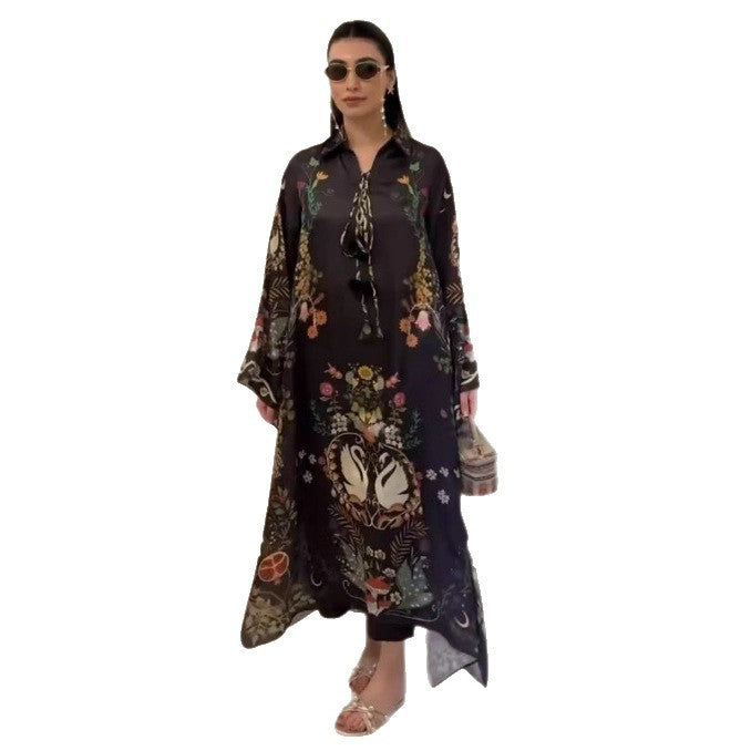 Dame Elegant kaftankjole med blomsterdesign og split Stilla