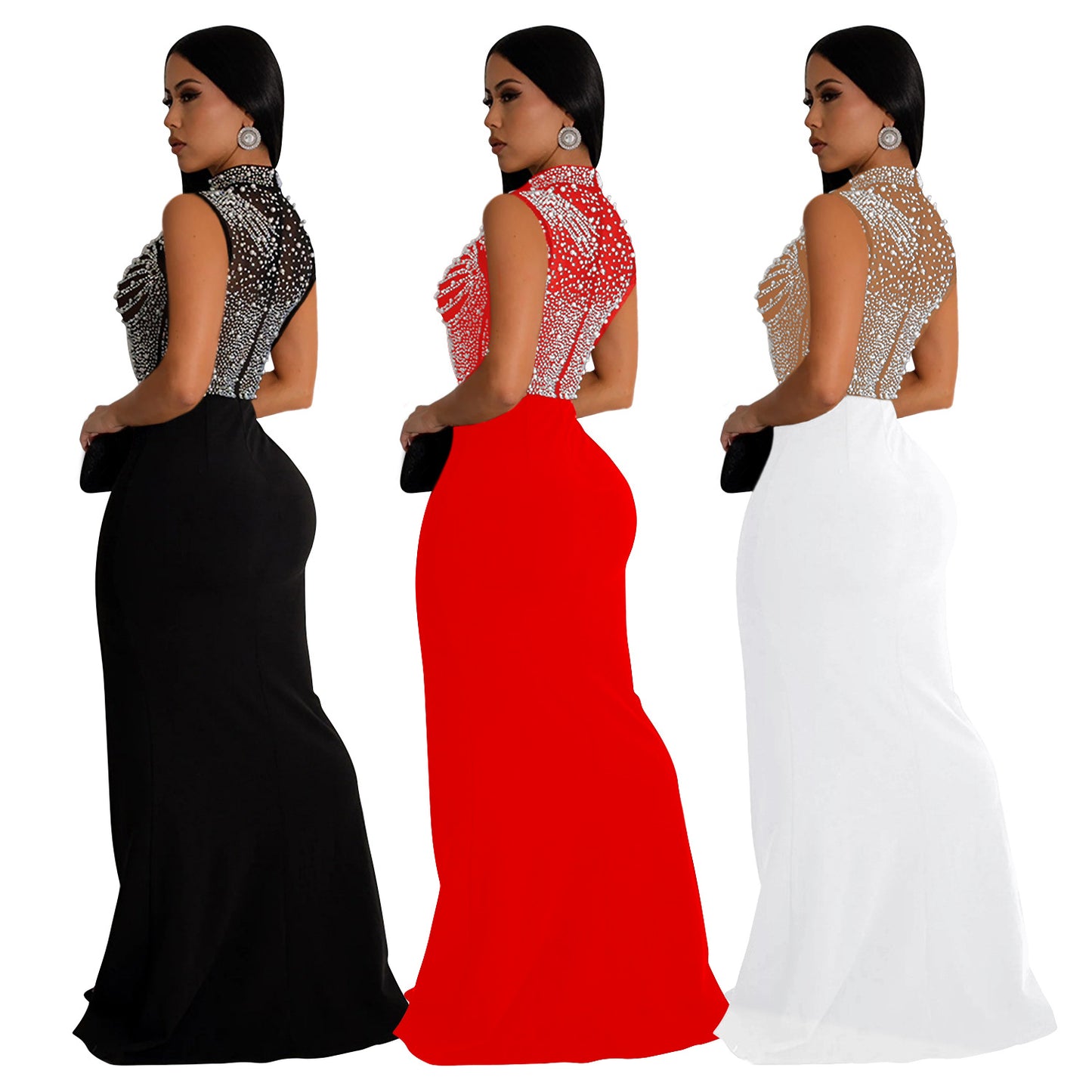 Dame elegant aftenrobe med strass-applikationer og høj slit Stilla