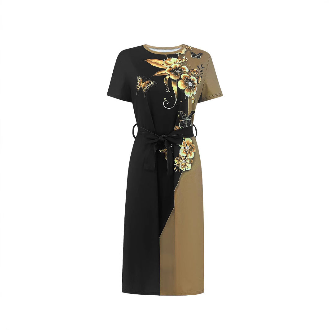 Dame Elegant fritidskjole med blomstret design og taljebælte Stilla