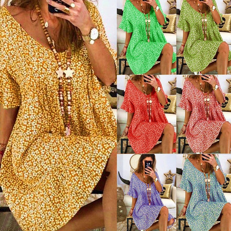 Dame afslappet blusekjole med blomstret design og rummelig pasform Stilla